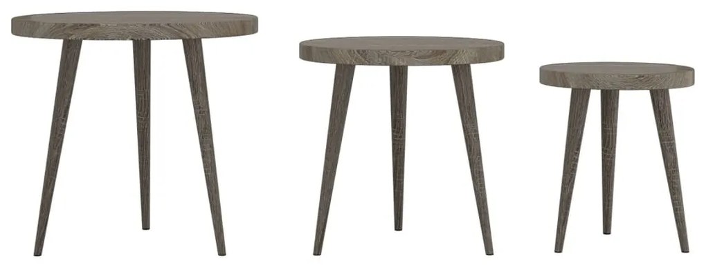 Conjunto mesas de apoio 3 pcs MDF e ferro cinzento