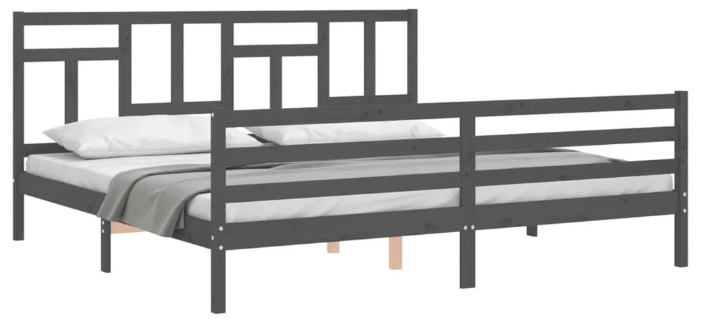 Estrutura de cama com cabeceira 200x200 cm madeira maciça cinza