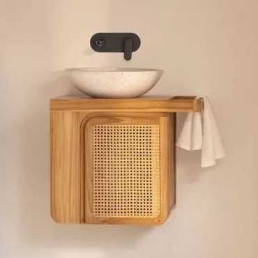 Conjunto De Móveis De Banheiro Suspensos Em Madeira De Teca Georgy Madeira De Teca & Cimento Redondo Branco Ø40 Cm Zavion & Sem Espelho & - Sklum