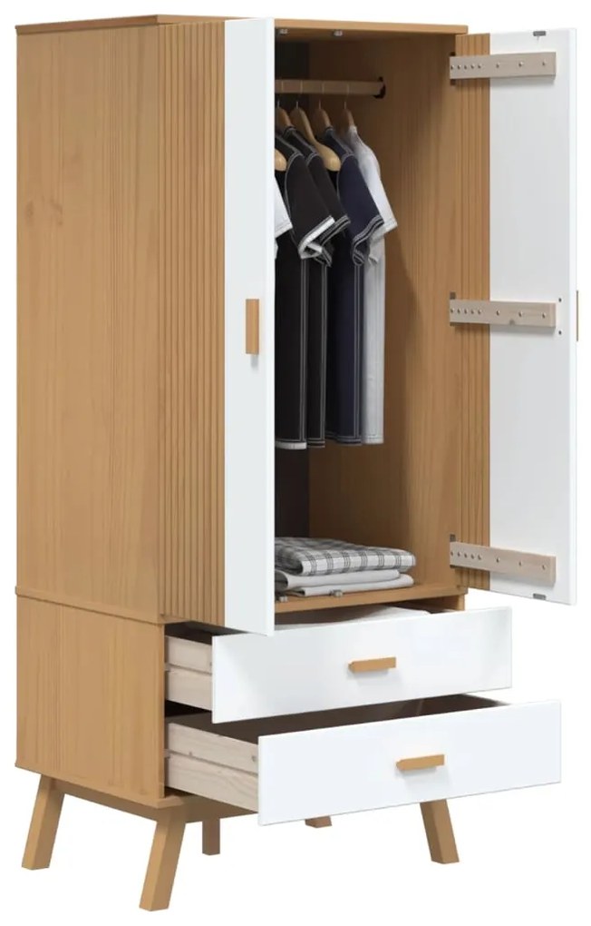 Roupeiro OLDEN 76,5x53x172 cm pinho maciço branco e castanho
