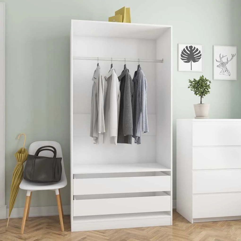 Roupeiro 100x50x200 cm derivados de madeira branco