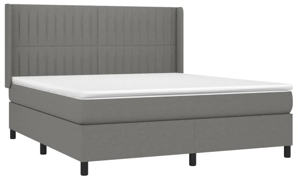 Cama box spring c/ colchão e LED 180x200 cm tecido cinza-escuro