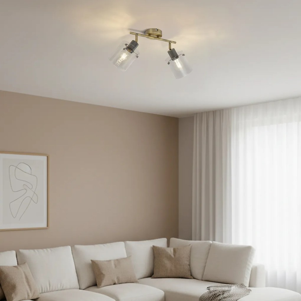 Foco de teto de design bronze com vidro transparente 2 luzes - Domo