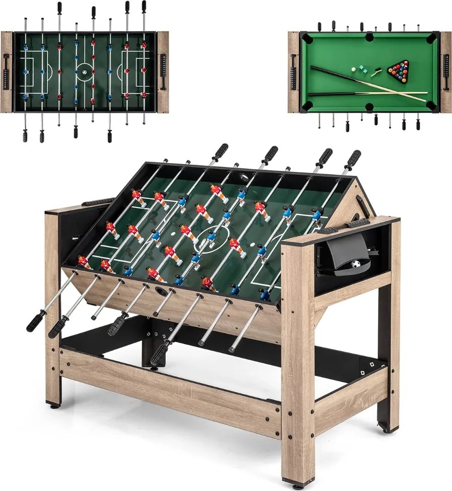 Mesa de Jogos matraquilhos e  Mesa de bilhar 124 x 60,5 x 81 cm rotativa 2 em 1 Preto e castanho