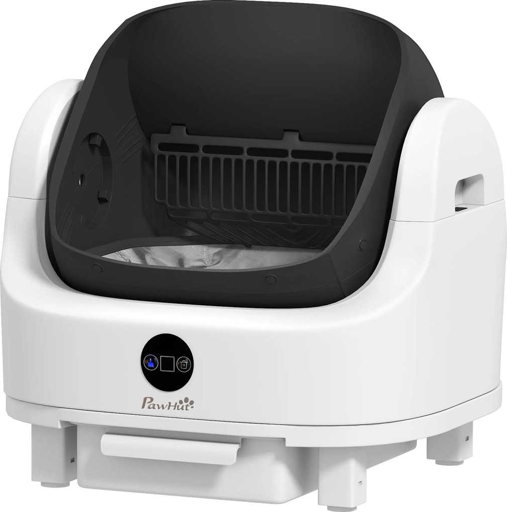 Caixa de areia autolimpante para gatos, automática, aberta, com isolamento de odores/proteção de segurança, branca