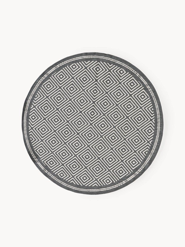 Tapete redondo reversível para interior e exterior com padrão de losangos Reddy