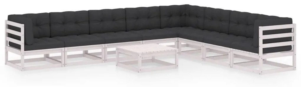 vidaXL 9 pcs conj. lounge de jardim c/ almofadões pinho maciço branco