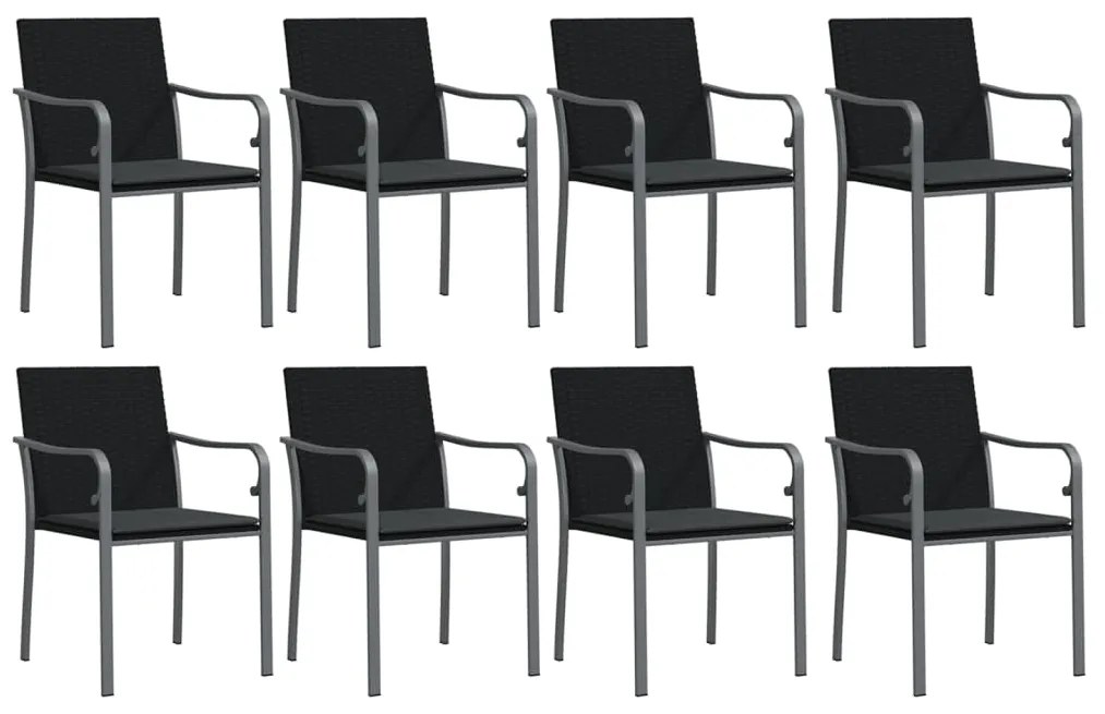 9 pcs conjunto de jantar p/ jardim com almofadões vime PE e aço