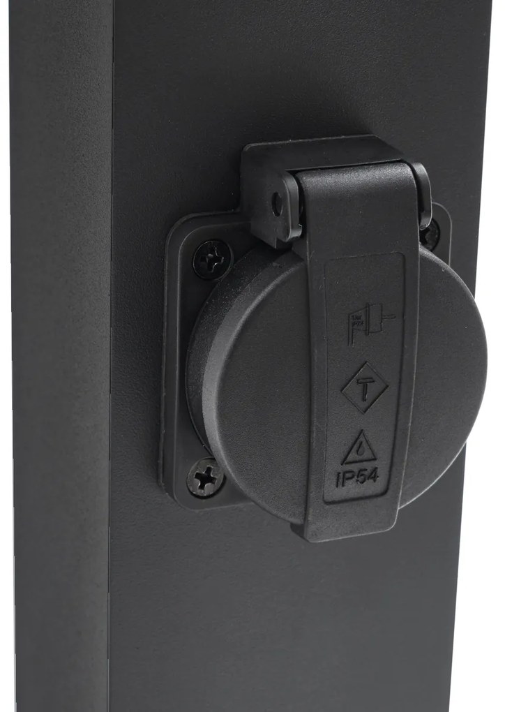 Candeeiro de exterior preto com estaca de terra e prensa-cabo 65cm Incl. Tomada IP44 - Baleno