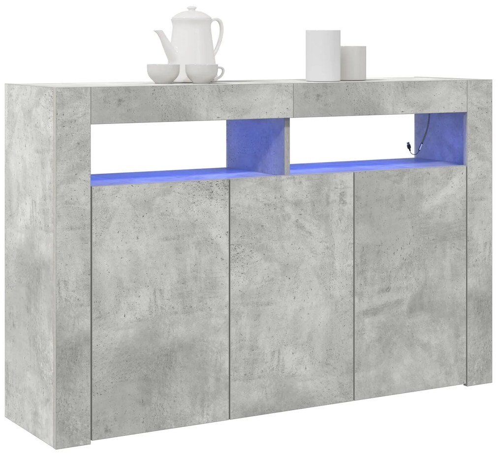 Buffet Cinza Concreto Madeira Engenheirada 116 x 30 x 75 cm
