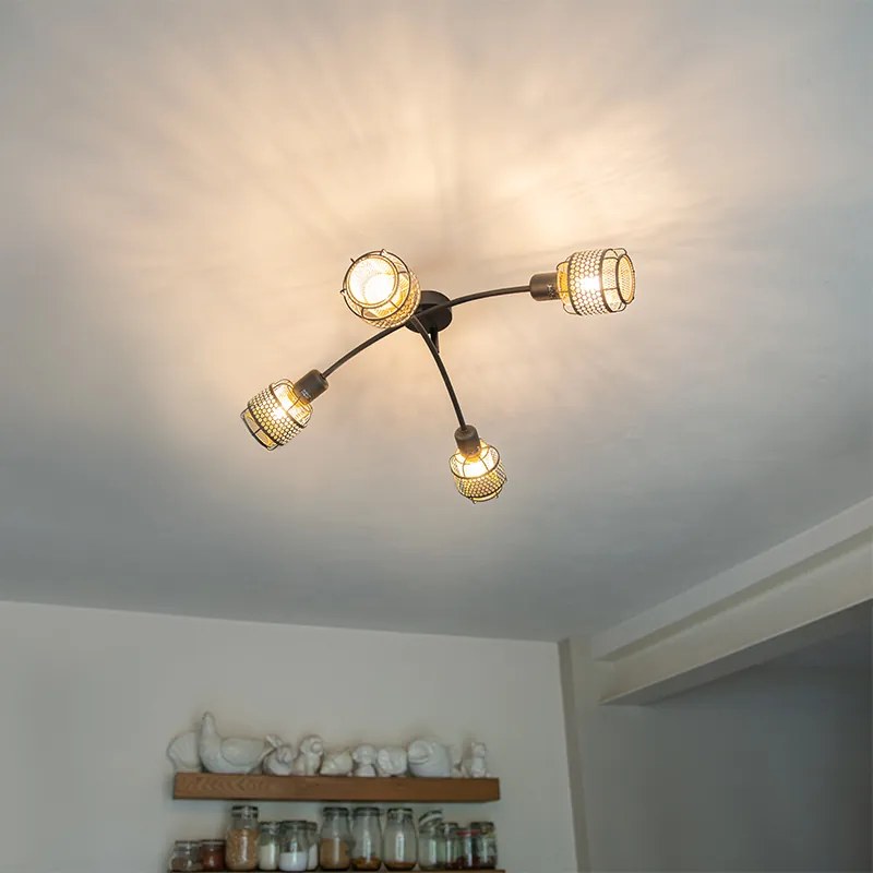 Candeeiro de teto design preto com dourado 4 luzes - Noud