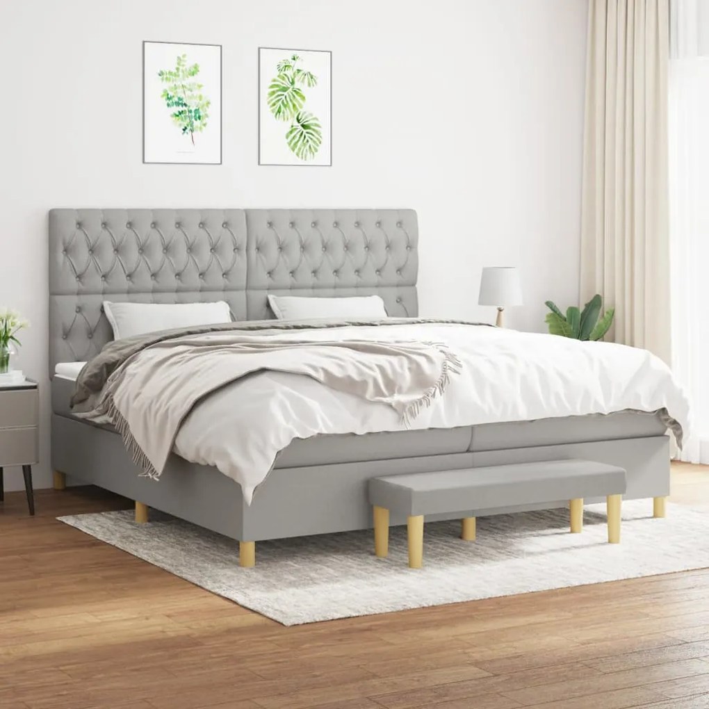 vidaXL Cama com molas/colchão 200x200 cm tecido cinza-claro