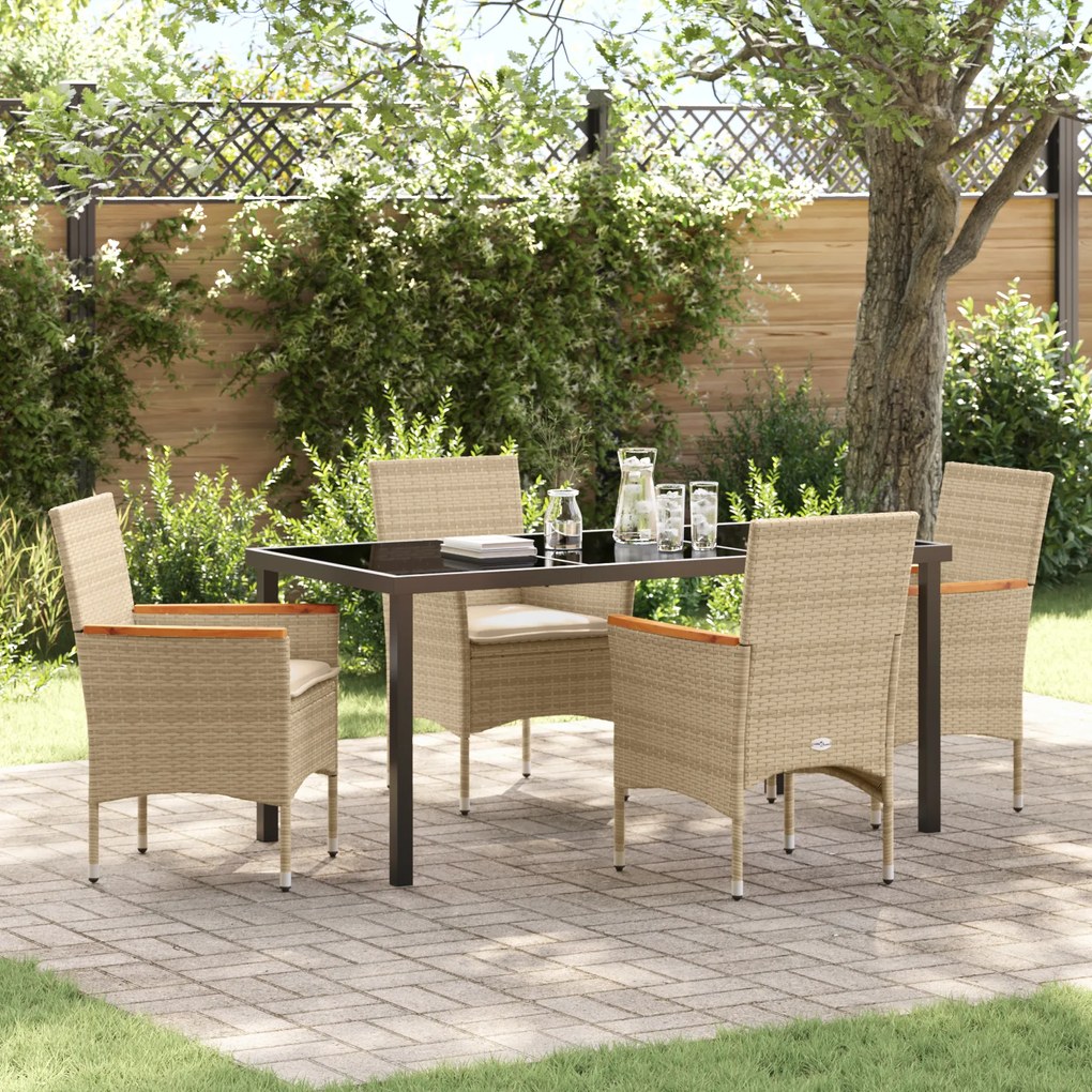 Conjunto de Jantar para Jardim de 5 Peças com Almofadas Rattan Polipro