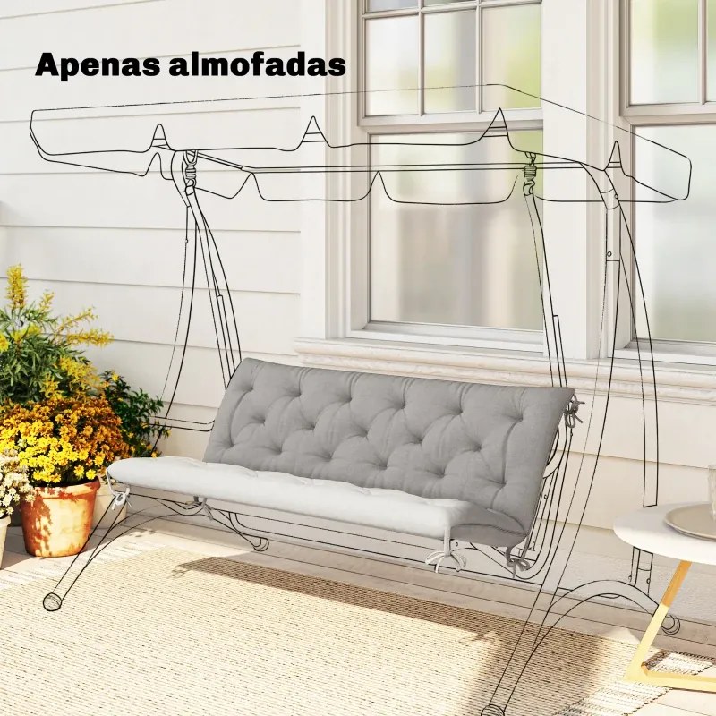 Almofada para Banco de Jardim com Encosto Enchimento Espesso e Fitas de Fixação para Interior e Exterior 150x98x8 cm Cinza