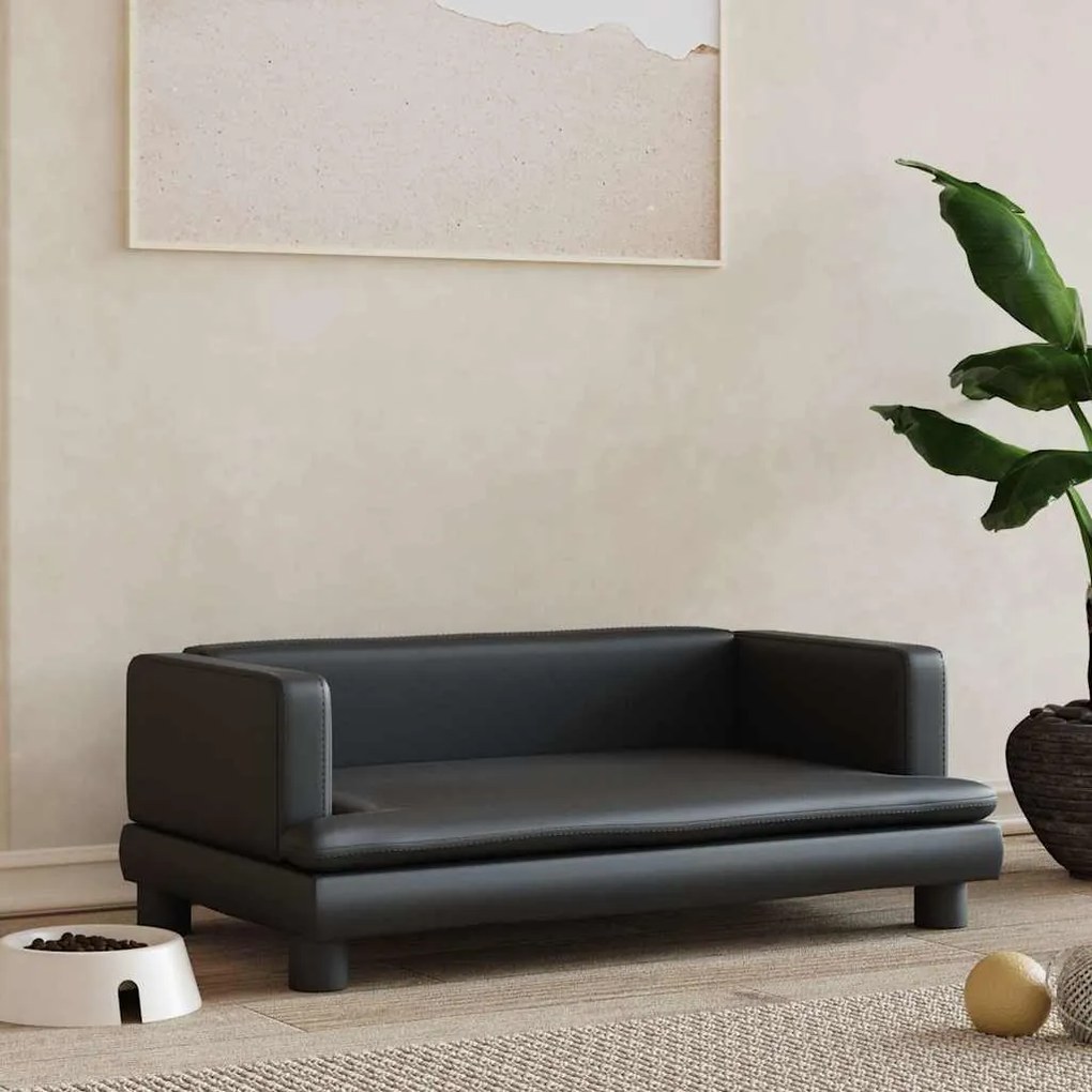 Cama para cães 80x45x30 cm couro artificial preto