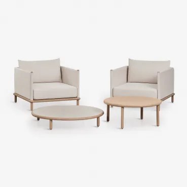 Conjunto De Jardim Com 2 Poltronas E 2 Mesas De Centro Redondas Em Madeira De Acácia Olivia Marrom Acácia Claro & Branco Gardenia - Castanho Acacia Cl