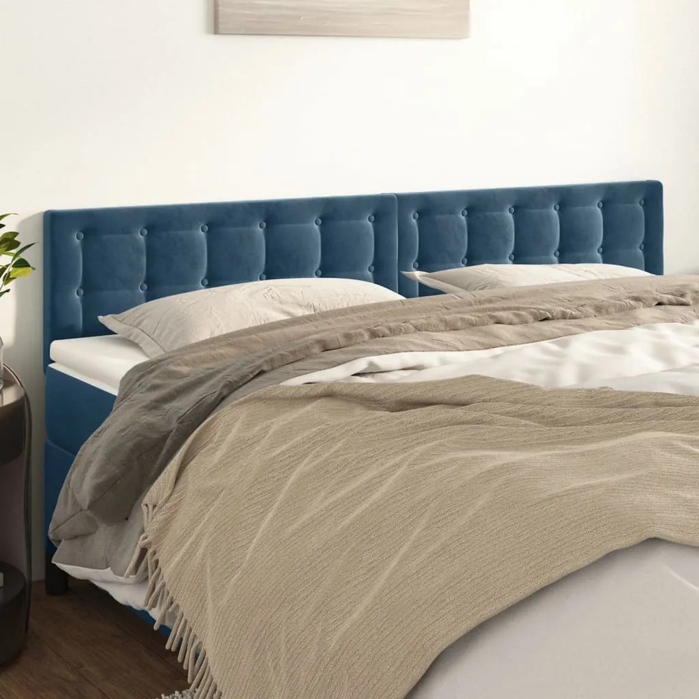 vidaXL Cabeceira de cama 2 pcs veludo 100x5x78/88 cm azul-escuro