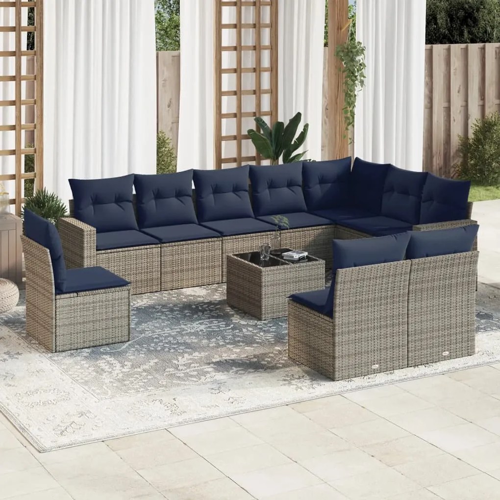 vidaXL 11 pcs conjunto sofás de jardim c/ almofadões vime PE cinzento