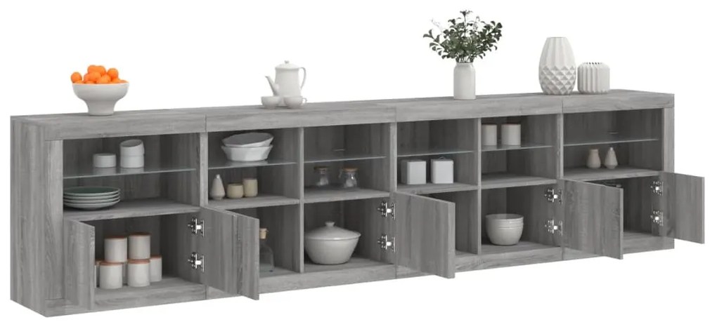 vidaXL Aparador com luzes LED 283x37x67 cm cinzento sonoma
