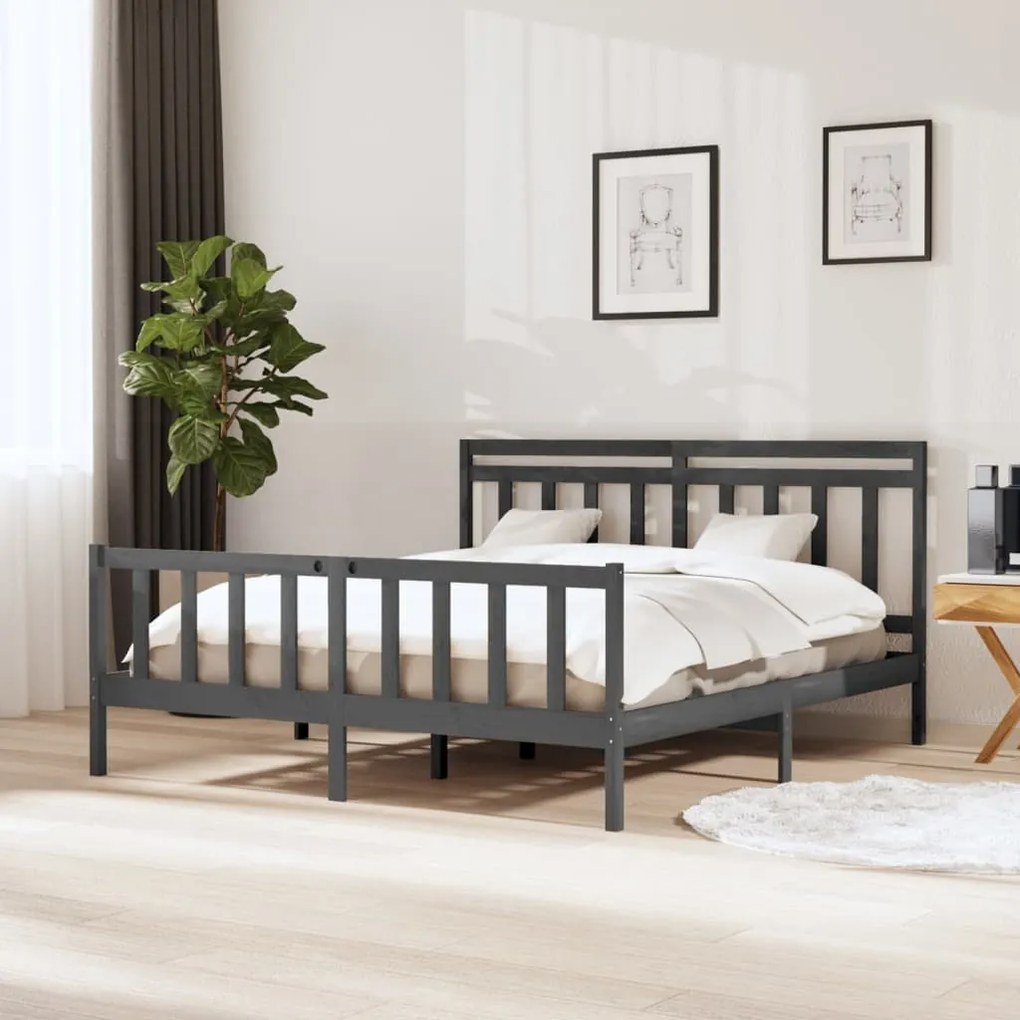 vidaXL Estrutura de cama 160x200 cm madeira maciça cinzento