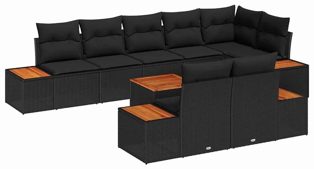 Conjunto de sofá de jardim com 9 peças e almofadas - Vime de poliéster