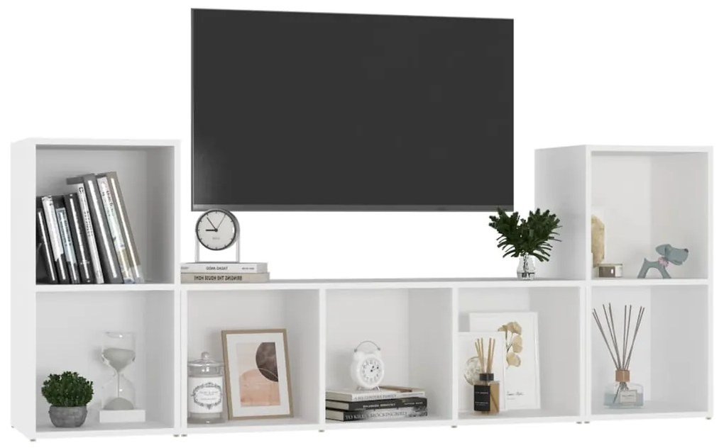 3 pcs conjunto de móveis para TV contraplacado branco
