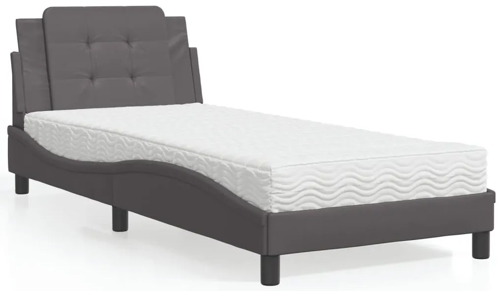 Cama com colchão 90x200 cm couro artificial cinzento