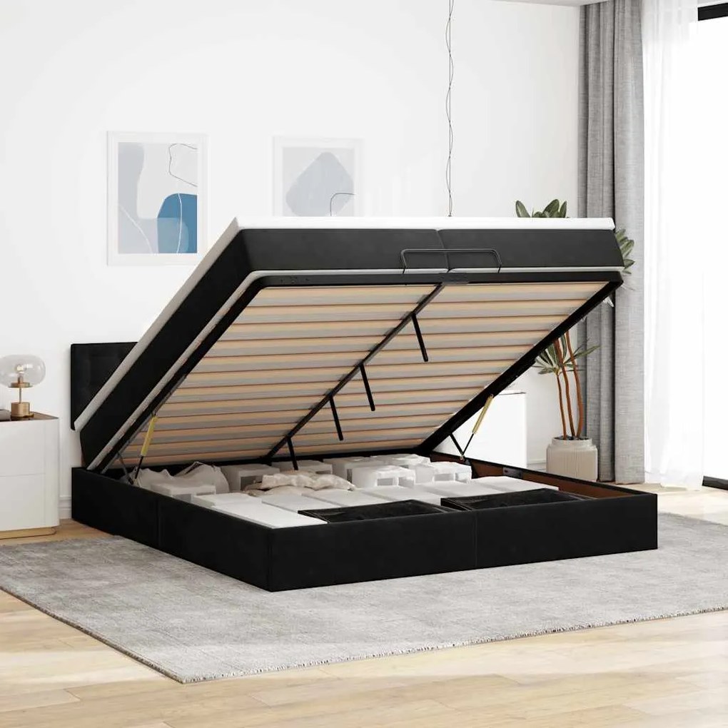 vidaXL Estrutura de cama otomana com colchões 200x200cm veludo preto