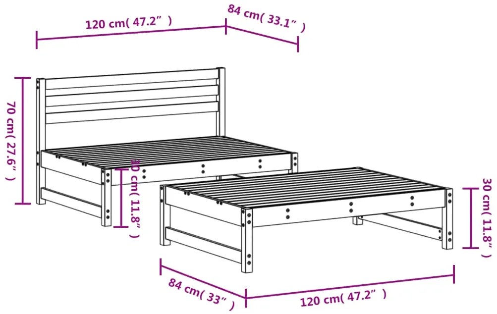 2 pcs conjunto lounge de jardim madeira de douglas maciça