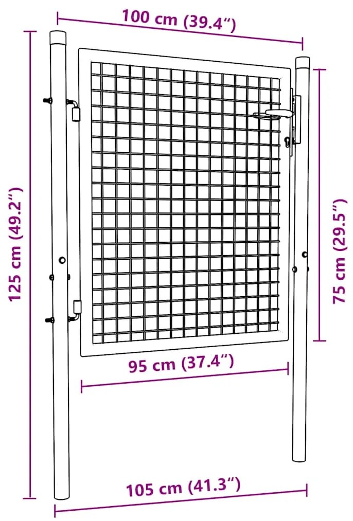 Portão de jardim em rede 100x125 cm aço galvanizado cinzento