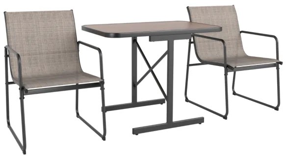 Conjunto de bistrô para jardim com 3 peças com mesa de jantar retangular e 2 cadeiras de tecido Castanho