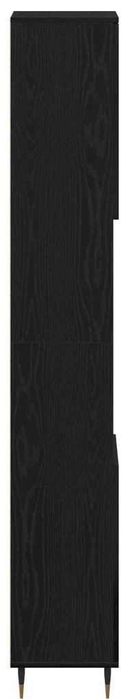 Armário de Banheiro vidaXL Preto Carvalho 30x30x190 cm Madeira Revesti
