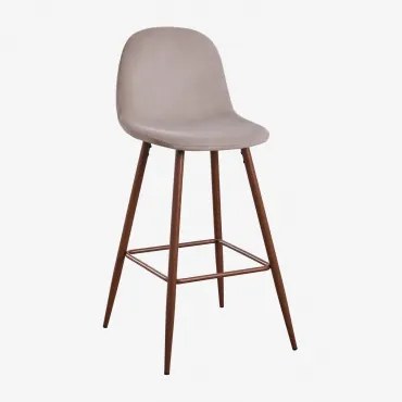 Banqueta Alta De Veludo Glamm Madeira Escura & Toupeira & ↑75 Cm - Sklum