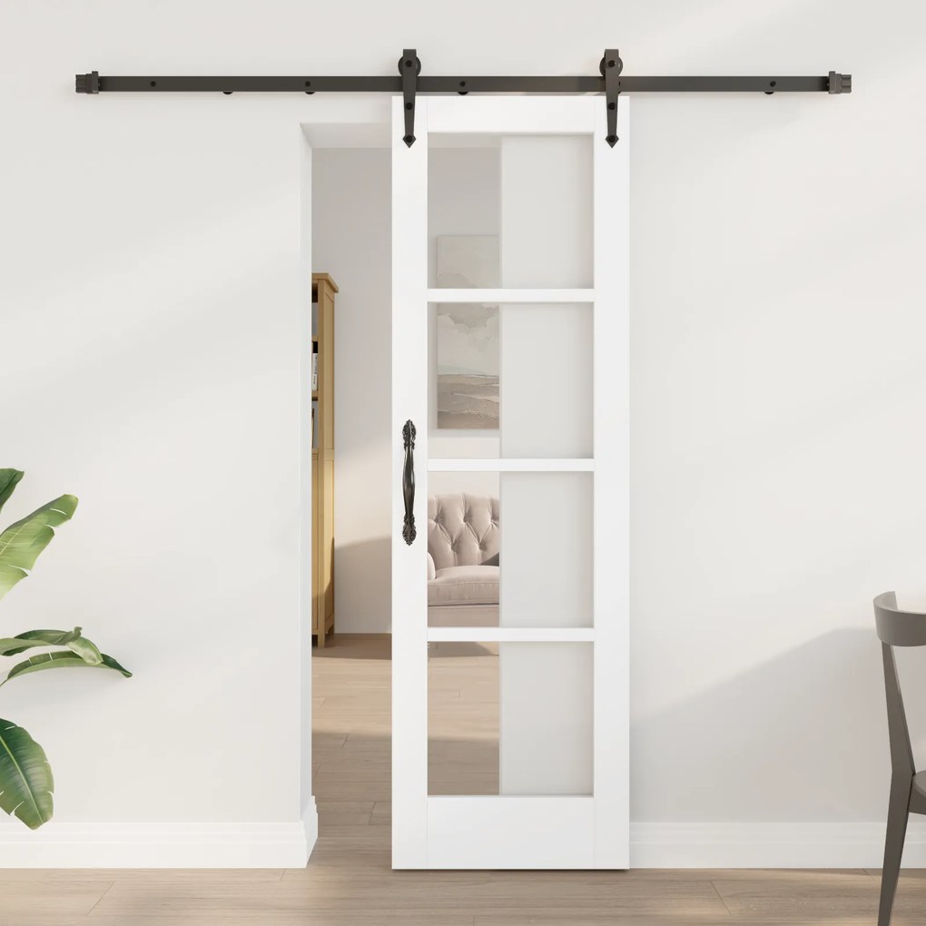 Porta Deslizante vidaXL com Conjunto de Hardware Branca 61x198,5 cm Madeira Sólida de Pinus
