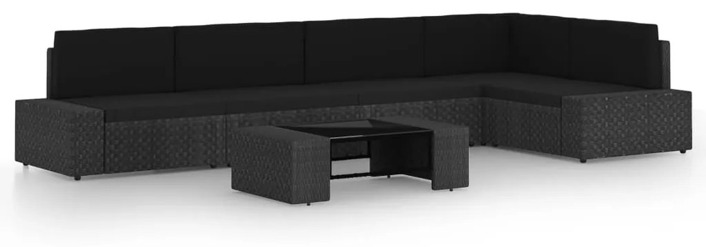 6 pcs conjunto lounge de jardim c/ almofadões vime PE preto