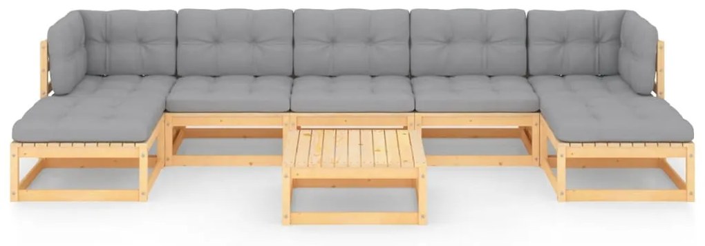 8 pcs conjunto lounge de jardim c/ almofadões pinho maciço