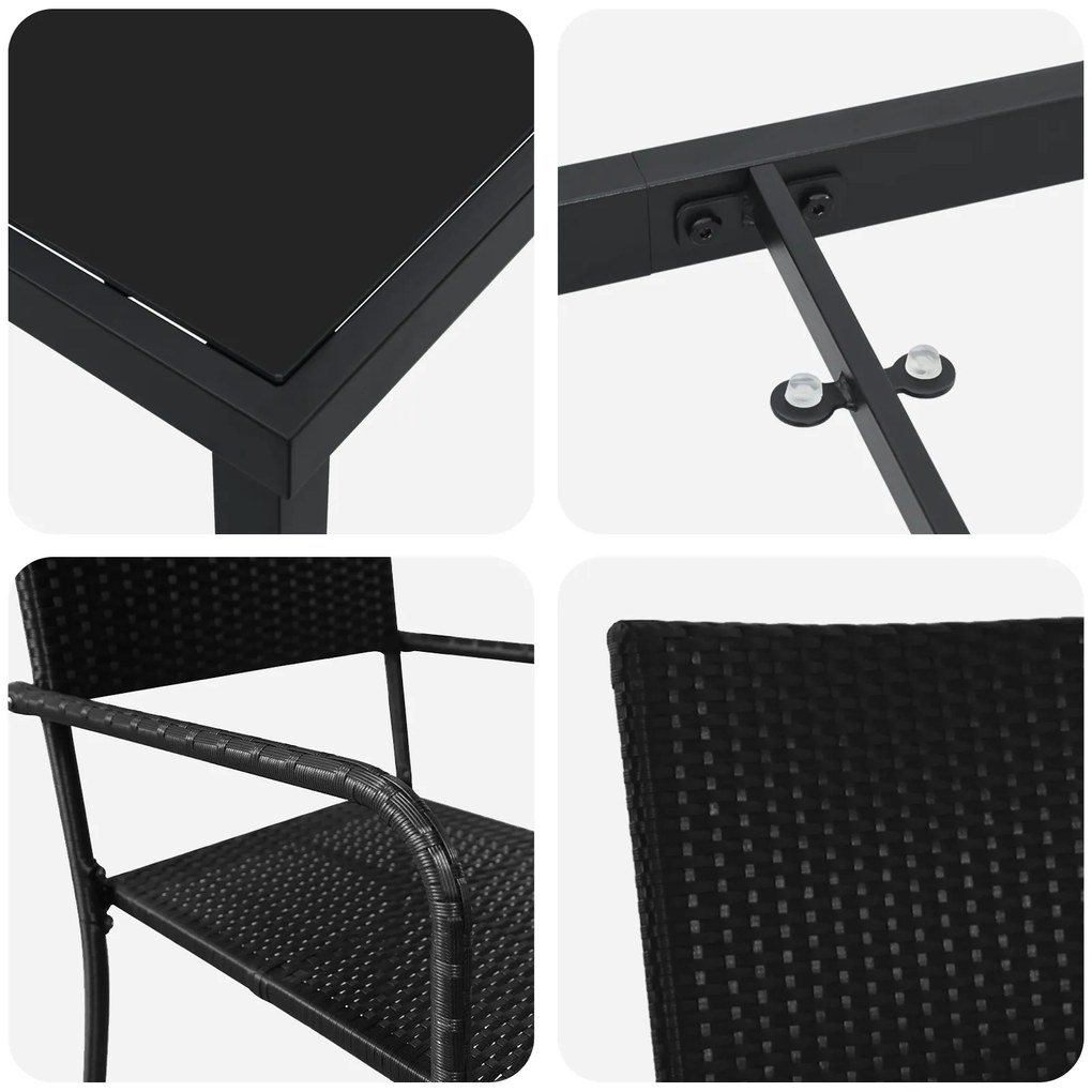 Conjunto de Jantar de Jardim 9 Peças Rattan Poliéster Preto