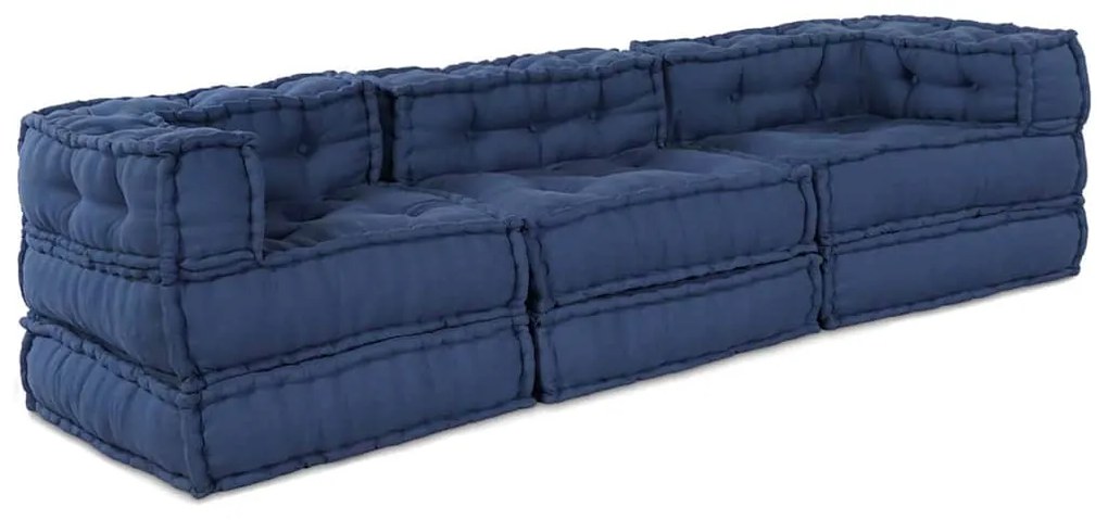 vidaXL Sofá Modular 3 pcs Índigo tecido