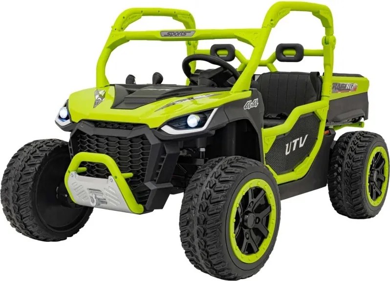 Carro elétrico para Crianças 3 a 7 anos, 2 Lugares Farmer Truck UTV Racing 24V 4x4 Rodas Espuma EVA, assento couro ecológico Verde
