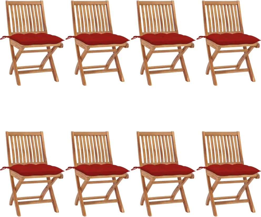 vidaXL Cadeiras de jardim dobráveis c/ almofadões 8 pcs teca maciça