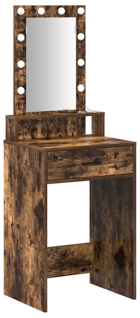 Mesa de Maquilhagem vidaXL com Luzes LED Carvalho Fumado 50x41x140 cm