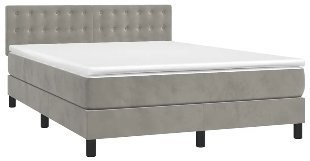 Cama box spring c/ colchão/LED 140x190 cm veludo cinzento