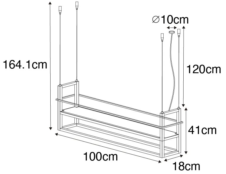 Candeeiro de suspensão industrial dourado com mármore e prateleira 4 luzes - Cage Rack Industrial