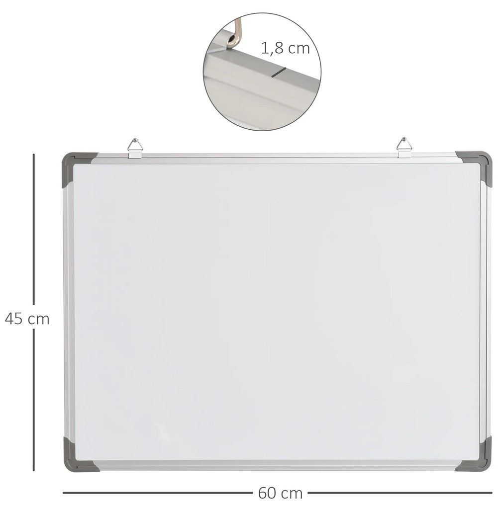 HOMCOM Quadro Magnético Quadro Magnético de Parede Incluí 10 Ímás 1 Apagador e 4 Marcadores 60x45 cm Branco