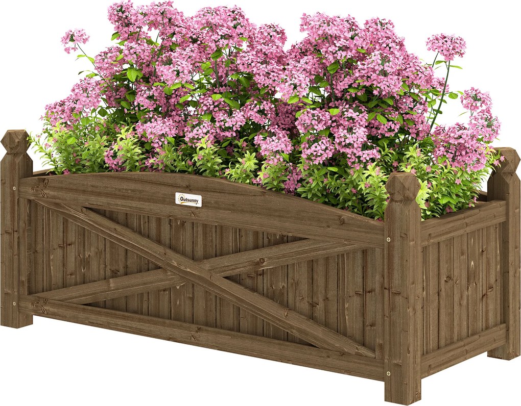 Floreira em madeira, floreira de horta exterior em madeira com orifícios de drenagem, 90 x 39 x 37 cm, castanho escuro