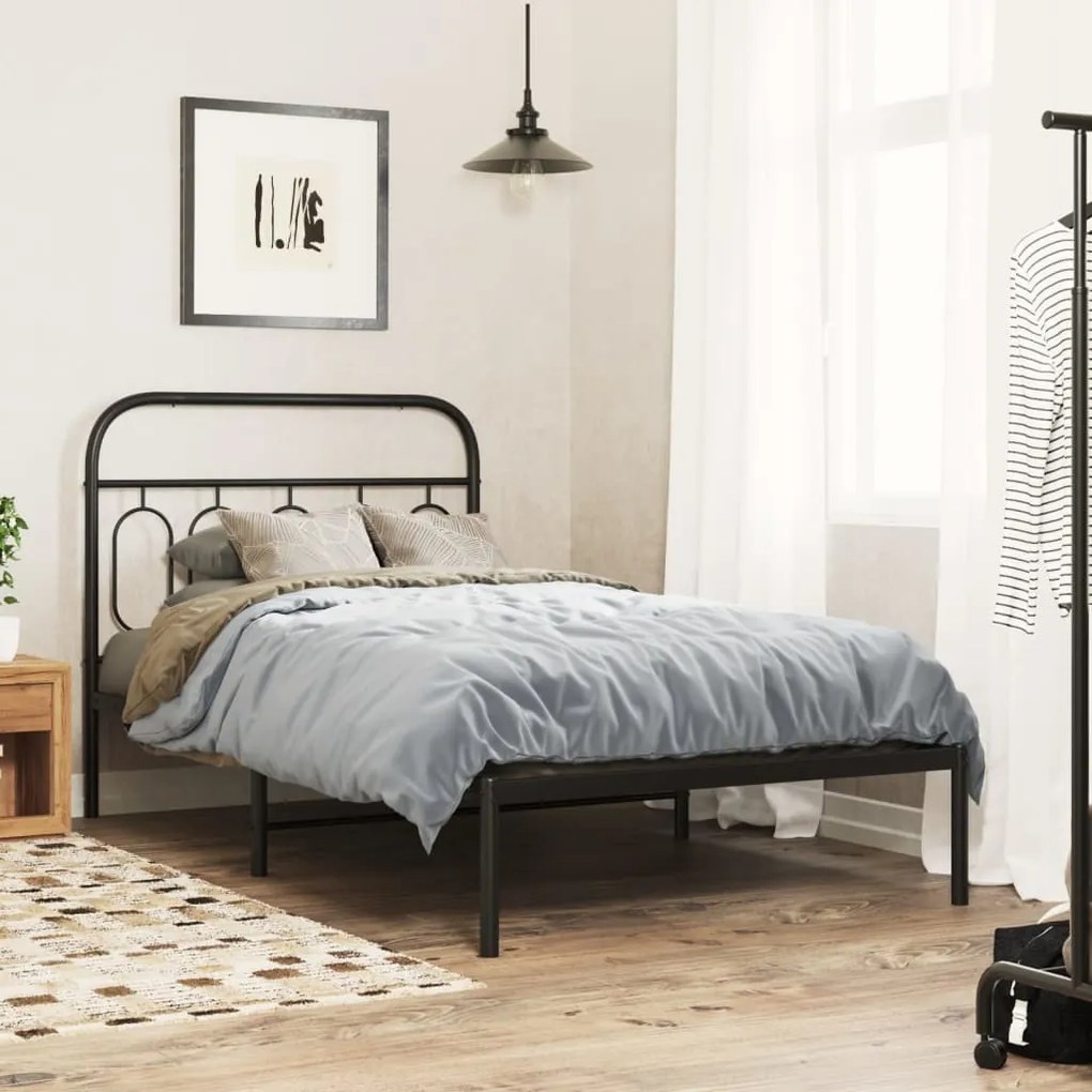 vidaXL Estrutura de cama com cabeceira 100x200 cm metal preto