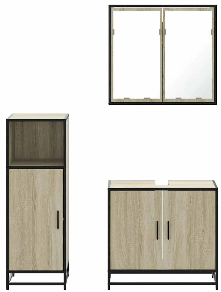 3 pcs conj. móveis casa banho derivados madeira carvalho sonoma