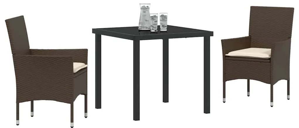 Conjunto de Jantar para Jardim 3 pcs Castanho 2 Lugares Aço