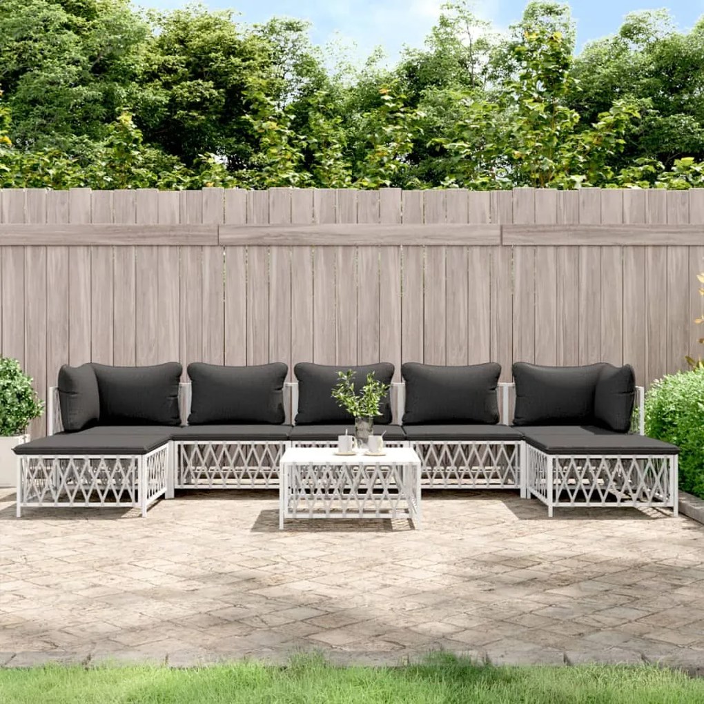 vidaXL 8 pcs conjunto lounge de jardim com almofadões aço branco