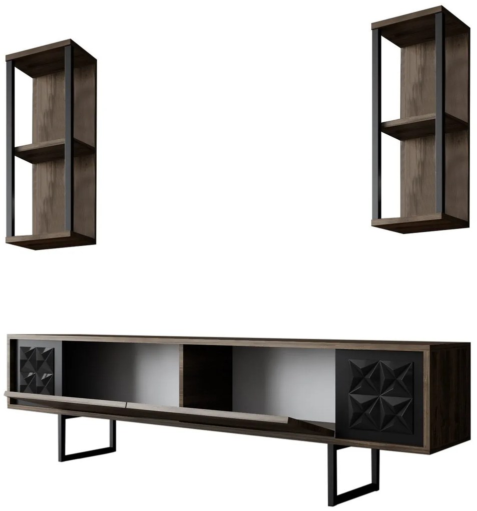 Conjunto de Mobiliário de Sala Black Line Set – Nogueira e Preto – Vár